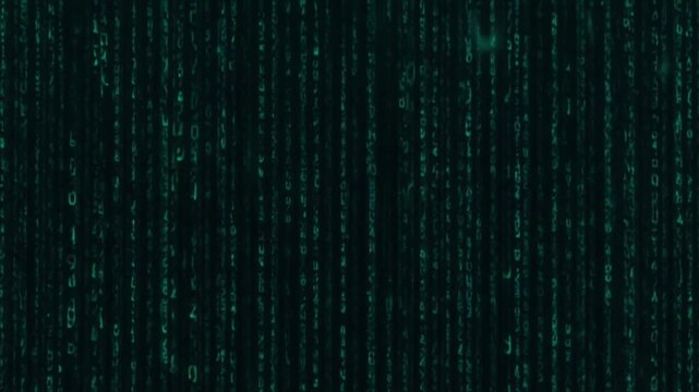 Seamless video loop of falling green digital binary code data streams on a black background, hacker and cybersecurity concept, 4K