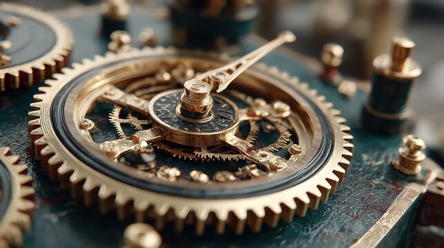 Detailed Close-up of Intricate Clockwork Gears