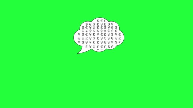 Thought bubble filled with diverse global currency symbols dollar euro