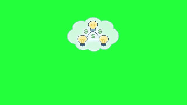 Animated lightbulb idea network with dollar signs in cloud shape 