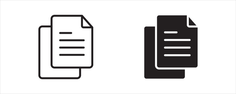 Copy Document Icon, Duplicate Files, Multiple Pages and Clipboard Symbol in Outline and Solid Style, Vector Illustration