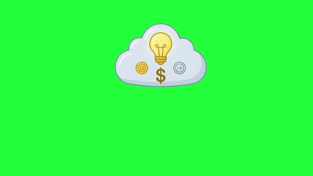 Animated cloud with lightbulb coins dollar sign and refresh... idea 