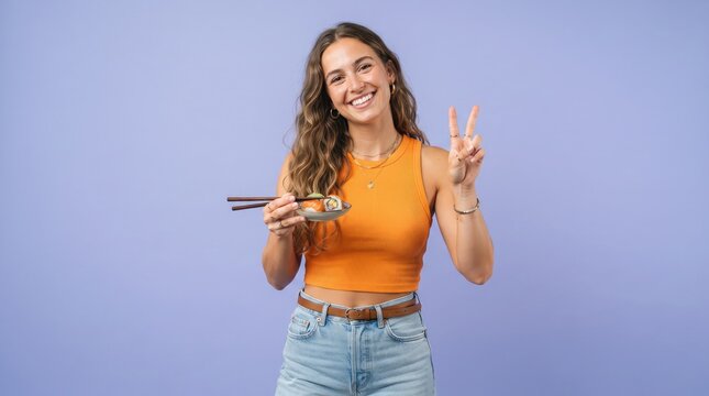 Young woman cheerfully presenting credit cards and a mobile phone for online shopping