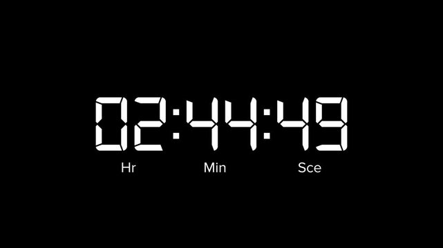 Animated Digital three hours countdown timer. 3 hour countdown timer animation on black background.4k video