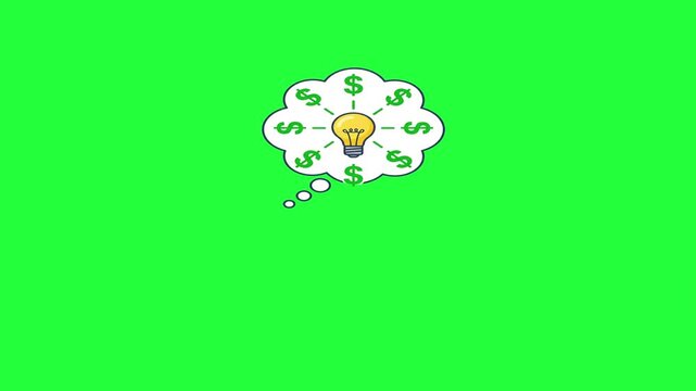 Lightbulb idea with dollar signs in thought bubble on green screen 