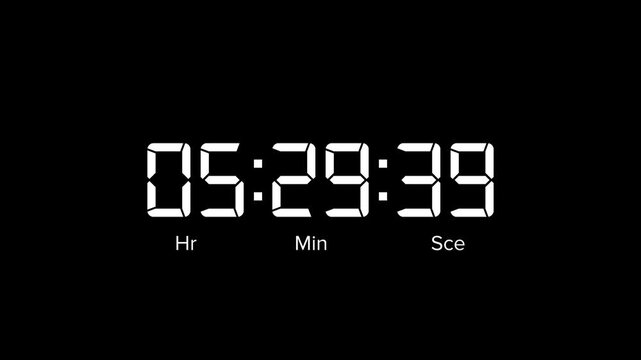 Animated Digital Six hours countdown timer. 6 hour countdown timer animation on black background.4k video