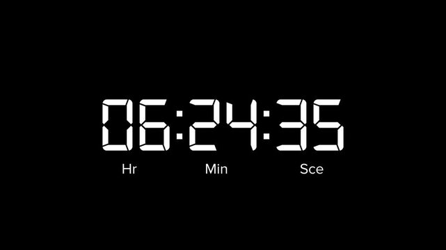 Animated Digital Seven hours countdown timer. 7 hour countdown timer animation on black background.4k video