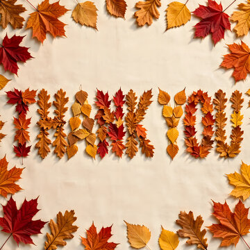 Colorful Fall Leaves Arranged Into Thank You Words