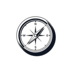 Modern Minimalist Pocket Compass with Sleek Geometric Needle Halftone Art on White Background. Retro Pop Art Pocket Compass Illustration on White Background. © Fhatoni