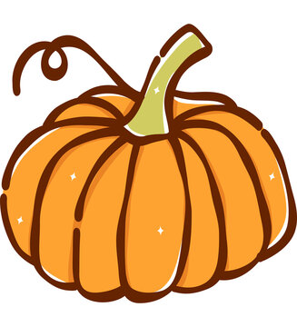 Flat Wide Orange Pumpkin Illustration Hand Drawn Vector Clipart for Fall Harvest and Thanksgiving