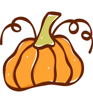 Short Wide Hand Drawn Orange Pumpkin Vector Element for Autumn Harvest and Thanksgiving Decoration