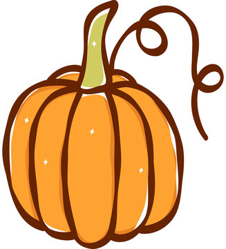 Cute Orange Pumpkin with Curly Stem Vector Clipart for Autumn Seasonal Design and Harvest