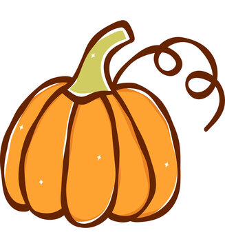 Orange Autumn Pumpkin Vector Icon Hand Drawn Illustration for Thanksgiving and Fall Season