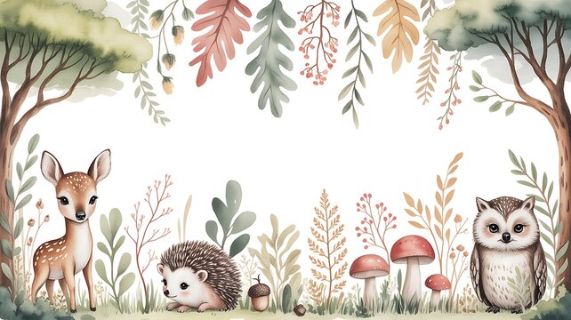 Woodland Watercolor Collection with Forest Elements and Nursery Decor