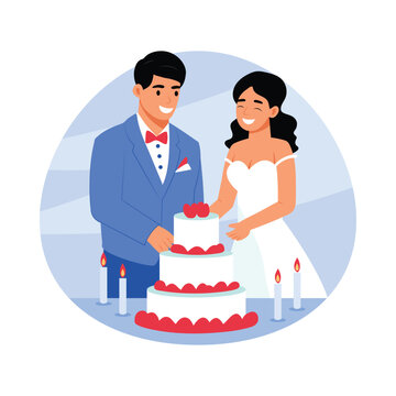 A couple cutting a cake vector illustration Eps file