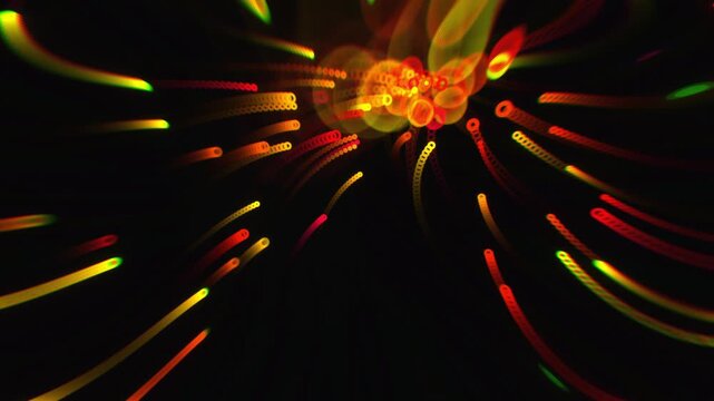 Neon light streaks burst outward from a central glowing core in a dynamic 3D animation loop for futuristic gaming backgrounds and app loading screens