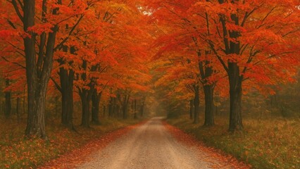 Fototapeta premium Serene autumn forest path wallpaper for desktop