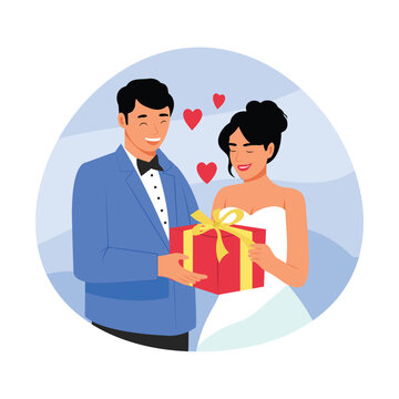 Couple holding gift vector illustration Eps file