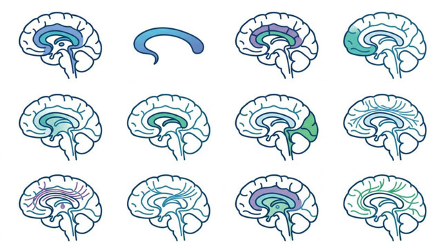 Colorful Brain Illustrations in Various Styles and Views.