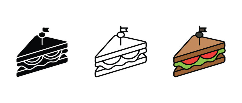 sandwich icons with toothpick flags on transparent background for food apps and menus