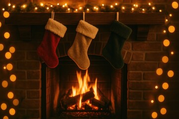 Naklejka premium Cozy festive fireplace background