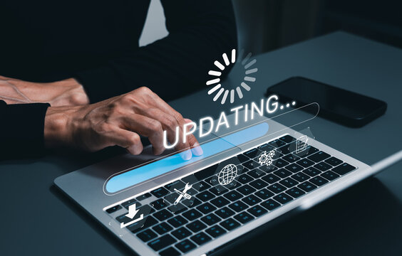 Update software application upgrade technology concept. Software update or Operating system, patch update, updating progress bar, Install app patch, new version, Improved security, program downloading