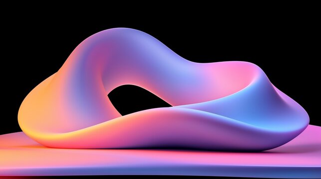 Abstract iridescent 3D shape on a platform.