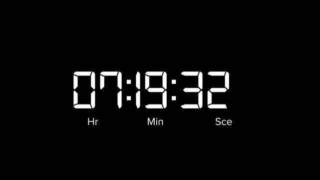 Animated Digital Eight hours countdown timer. 8 hour countdown timer animation on black background.4k video