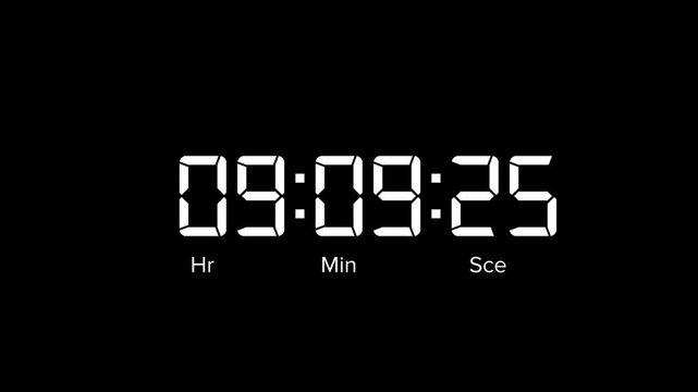 Animated Digital Ten hours countdown timer. 10 hour countdown timer animation on black background.4k video