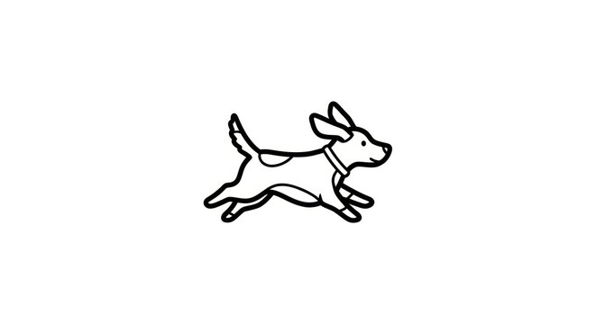 Cute cartoon dog running, playful puppy illustration, outline animal on white background