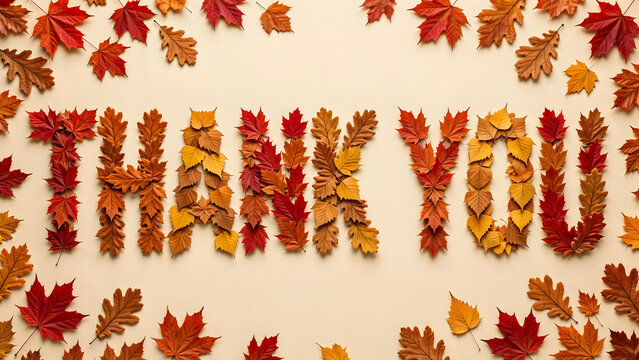 Autumn Leaves Forming Thank You Typography Background