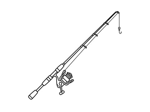 Simple fishing rod with spinning reel and hook