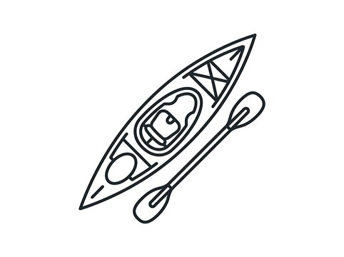 Simple line drawing of a two-person kayak with paddles