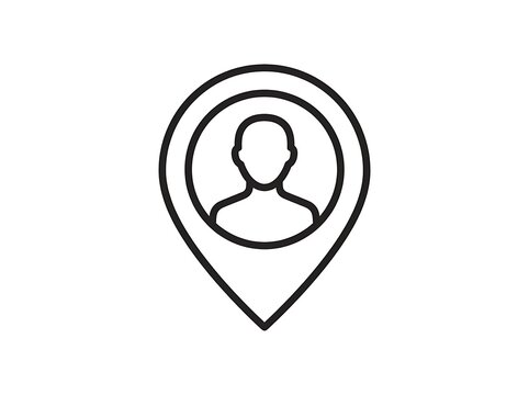Minimalist silhouette person icon in location pin shape