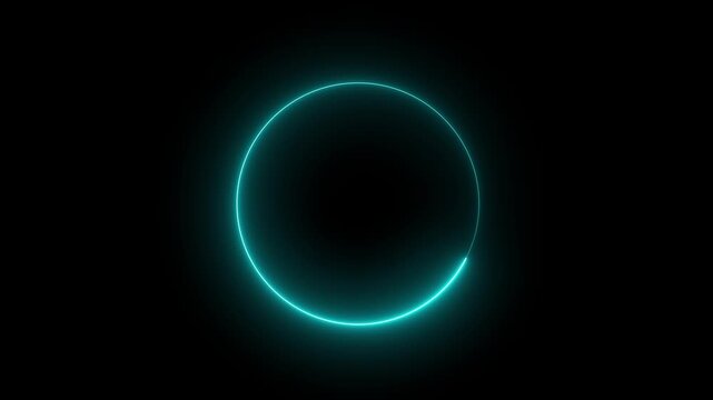 Round circle picture frame with two tone neon color shade motion graphic on isolated black background. Blue and pink light moving for overlay element