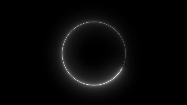 Round circle picture frame with two tone neon color shade motion graphic on isolated black background. Blue and pink light moving for overlay element