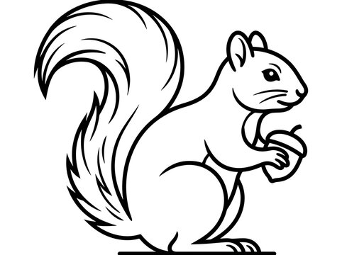 Cartoon squirrel sitting and holding an acorn