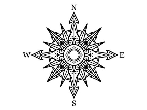 Elegant vintage compass rose with ornate design