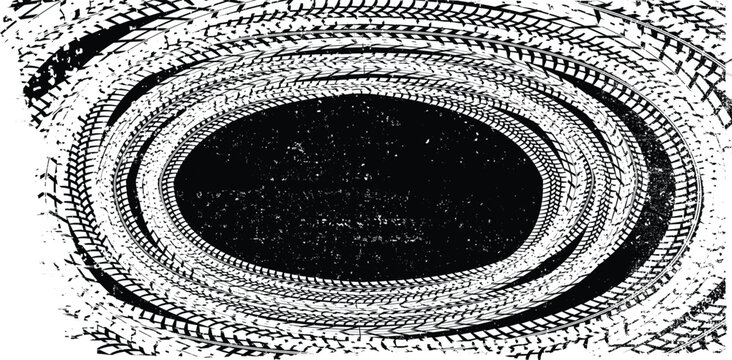 Vector Print Textured Tire Track banner. Design Element . Car tread silhouette . Mud splash grunge texture. Drift show
