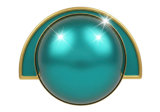 Turquoise sphere with gold frame isolated on transparent background for logos and icons