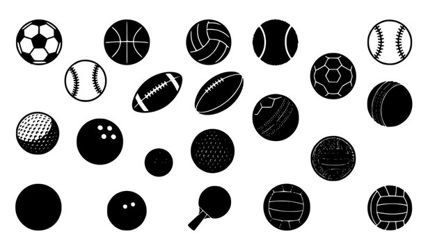 Popular sports ball minimalist flat vector icon collection with football tennis basketball and volleyball