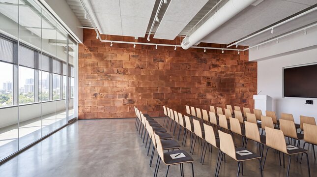 Empty Modern Conference Room Prepared for Business Presentation