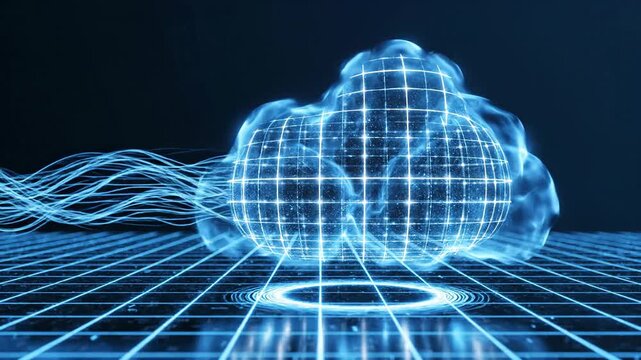 Abstract cloud computing concept digital data network on blue grid