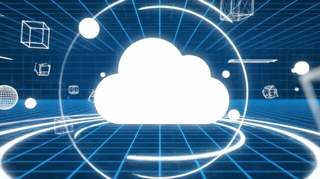 Abstract cloud computing concept digital spheres and geometric shapes