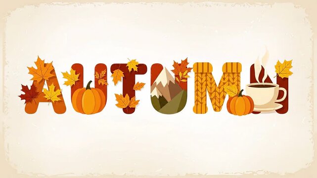 Warm autumn typography animation with decorative fall foliage creates an inviting seasonal promotional background.