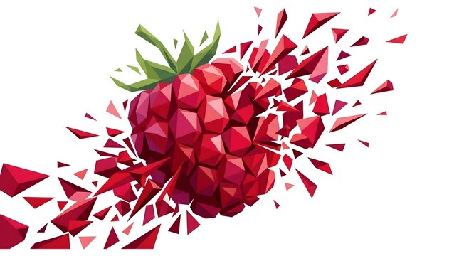 Raspberry vector black white style exploding in geometric shards