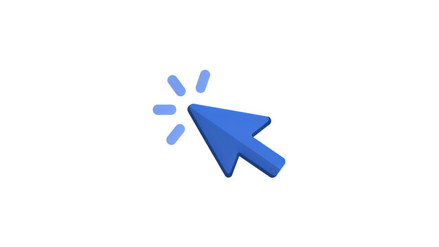 Blue mouse cursor arrow pointing with click effect sparkles on white background pointer arrow computer mouse cursor icon web navigation website interface UI icon digital pointer selection tool