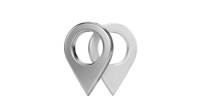 Two silver map pin location icons isolated on white background with map pins gps markers position symbols navigation pins place markers geo tags location pointers metal pins address symbols