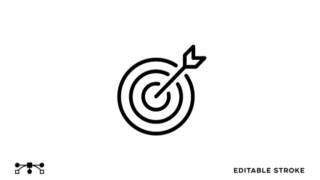 Target icon with arrow hitting the center bullseye symbol outline vector graphic arrow hit goal achievement strategic planning aim icon business objective accuracy sign editable stroke