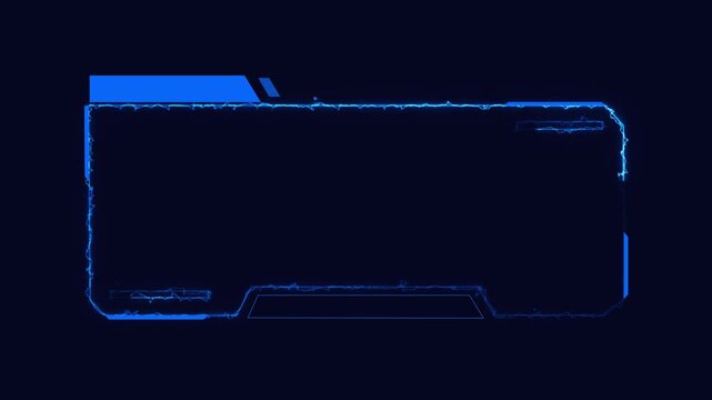 Futuristic blue HUD frame pulses with electric lightning sparks. High tech cyber display borders shape this glowing HUD frame. Sci-fi user interface overlays use the futuristic HUD frame.